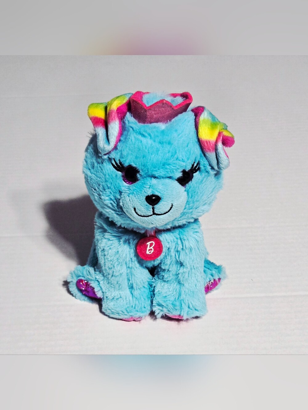 Barbie Blue Plush Puppy Dog Rainbow Ears Crown Stuffed Animal Mattel 2020